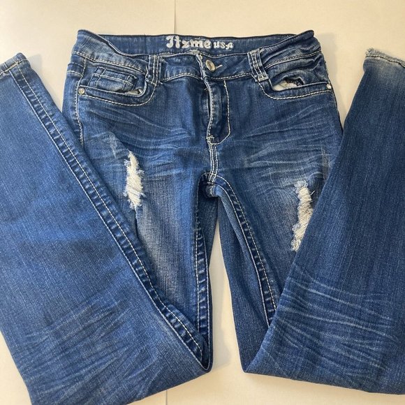 ITZME Denim - Preowned ITZME USA Womens Straight Leg Slim Fit Distressed Low Waist Y2K Jeans 7